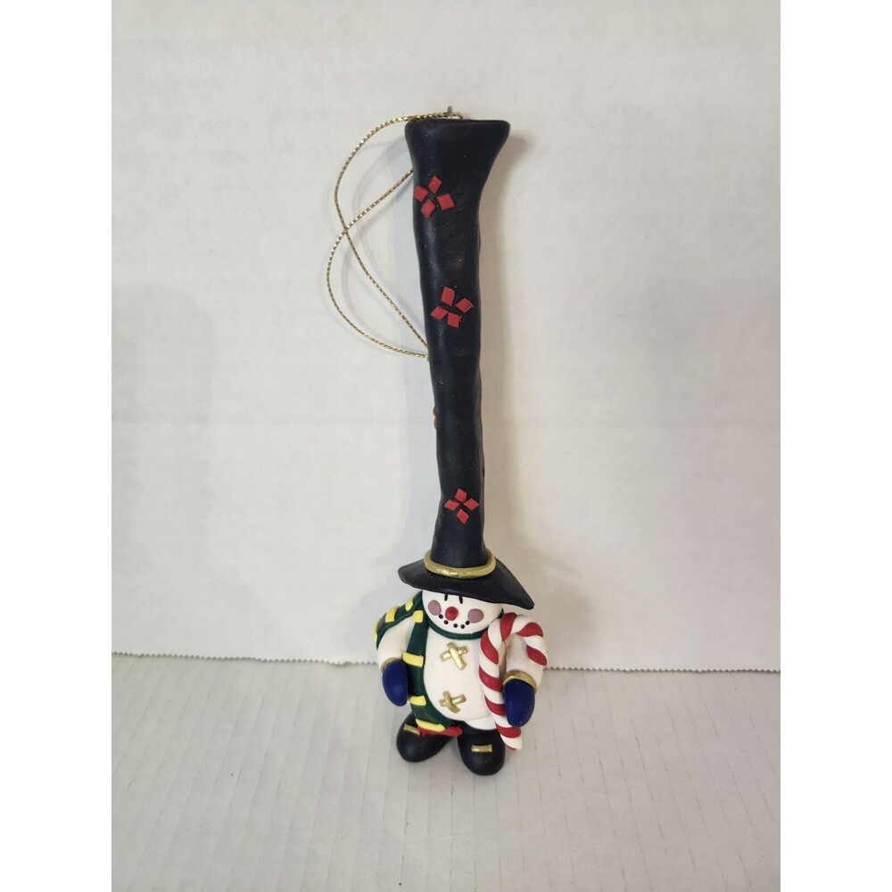 Vintage Snowman Polymer Clay Christmas Ornament 7" Tall Cute